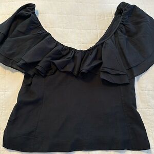 Black ruffle back zip top. Jcrew. Size 10